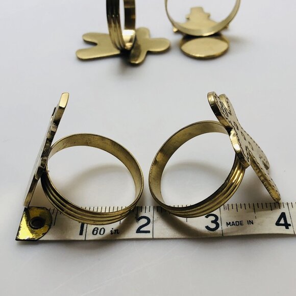 Vintage Napkin Ring Holders Brass Gold Tone Gingerbread Snowman Figures Set Of 4 - Picture 9 of 12